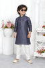 Superb Grey Jacquard Silk Pintux Kurta Pajama Set for Boys