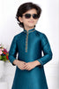 Admirable Teal Blue Jacquard Silk Pintux Kurta Pajama Set for Boys