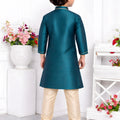 Admirable Teal Blue Jacquard Silk Pintux Kurta Pajama Set for Boys