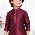 Traditonal Wine Jacquard Silk Pintux Kurta Pajama Set for Boys