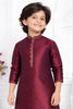 Traditonal Wine Jacquard Silk Pintux Kurta Pajama Set for Boys