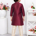 Traditonal Wine Jacquard Silk Pintux Kurta Pajama Set for Boys