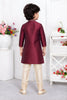 Traditonal Wine Jacquard Silk Pintux Kurta Pajama Set for Boys