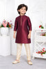 Traditonal Wine Jacquard Silk Pintux Kurta Pajama Set for Boys