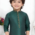 Superb Rama Green Jacquard Silk Pintux Kurta Pajama Set for Boys