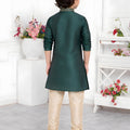 Superb Rama Green Jacquard Silk Pintux Kurta Pajama Set for Boys