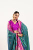 Teal Green Paithani Silk Saree with Pink Border Floral Zari Woven Pallu