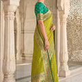 Lime Green Paithani Silk Saree Traditional Zari Border Designer Green Blouse