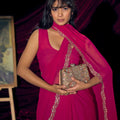 Hot Pink Georgette Saree with Embroidered Border Designer Saree
