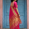 Elegant Rani Pink Silk Saree with Golden Zari Border Buti Design