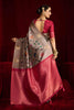 Grey Silk Saree with Multicolor Rich Pink Banarasi Pallu