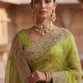 Pista Green Organza Silk Saree Heavy Embroidery Designer Border