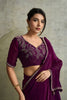 Wine Purple Chiffon Saree Minimal Zari Border Embroidered Blouse