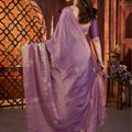 Purple Silk Saree with Zari Embroidery Butti Work Designer Blouse