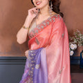Pink Lavender Embroidered Organza Silk Saree Designer Border