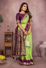 Lime Green Silk Blend Saree with Purple Zari Woven Border Rich Pallu