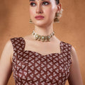 Brown Bandhani Print Saree with Ethnic Motifs Designer Saree