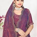 Wine Purple Dual Tone Silk Saree Zari Embroidered Border Buti Work