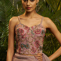 Dusty Mauve Crushed Tissue Saree Designer Embroidered Blouse