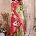 Green Pink Banarasi Silk Saree with Rich Zari Weaving and Contrasting Pallu