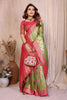 Green Pink Banarasi Silk Saree with Rich Zari Weaving and Contrasting Pallu