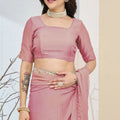 Dusty Pink Saree Multicolor Embroidered Border Ready To Wear