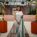 Mint Green Silver Ombre Saree and Designer Border Party Saree