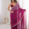 Rani Pink Organza Silk Saree with Designer Golden Lace Border