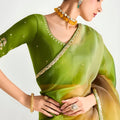 Elegant Green Yellow Ombre Organza Saree with Designer Blouse