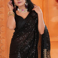 Designer Black Sequin Party Wear Saree Gold Embellished Saree