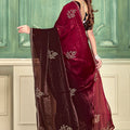 Maroon Velvet Saree with Embroidered Border Designer Blouse