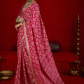 Designer Pink Bandhani Print Saree with Golden Border Festive Wear