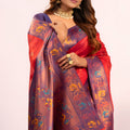 Red Paithani Silk Saree with Purple Zari Border and Traditional