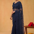 Navy Blue Net Saree Heavy Sequins Embroidery Designer Border