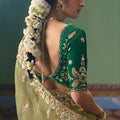 Olive Green Organza Saree Heavy Zari Embroidery Border Designer Blouse