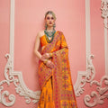 Vibrant Orange Banarasi Silk Saree With Traditional Patola Festive Wear