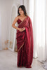 Luxury Wine Red Organza Saree Golden Embroidered Border