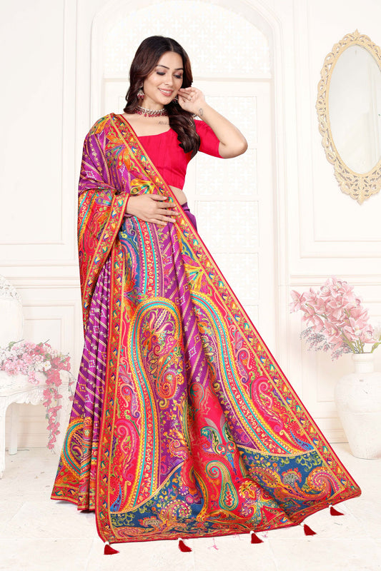 Elegant Purple Multicolor Printed Saree with Designer Saree