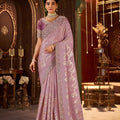 Lavender Embroidered Silk Blend Saree with Designer Blouse