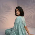Sea Green Silk Saree with Embroidered Border Designer Blouse