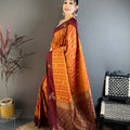 Rust Orange and Maroon Banarasi Silk Saree with Rich Zari Weaving