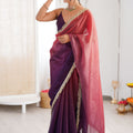 Purple Organza Silk Saree Designer Gold Lace Border Matching Blouse