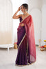 Purple Organza Silk Saree Designer Gold Lace Border Matching Blouse