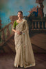 Beige Embroidered Silk Saree with Green Blouse Festive Wear 