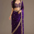 Deep Purple Silk Saree Heavy Zari Embroidered Border Designer Blouse