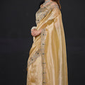 Royal Gold Shimmer Silk Saree with Heavy Zari Stone Embroidered Border