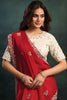 Red And Off-White Georgette Saree with Embroidery Border Designer Border