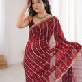 Maroon Organza Silk Saree Golden Zari Embroidery Designer Blouse