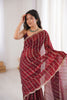 Maroon Organza Silk Saree Golden Zari Embroidery Designer Blouse