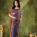 Brown Blue Organza Silk Saree Designer Party Wear Saree